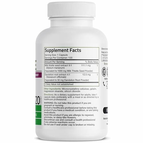 Supplement bottle showing nutrition facts label.